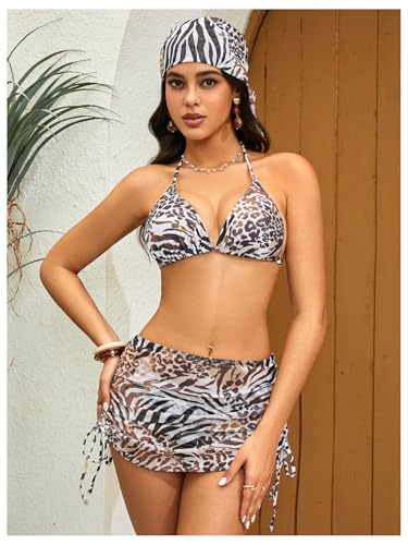 Image of RoseSeek Women's 4 Piece Polka Dots Bathing Suits Cover Up Skirt & Bandana
