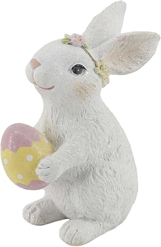 Miniatura 2 de Windy Hill Collection Polyresin Glitter White Easter Rabbit Bunny Ocultar Huevo Rosa y Amarillo Figura Decoración Primavera Decoración 433301
