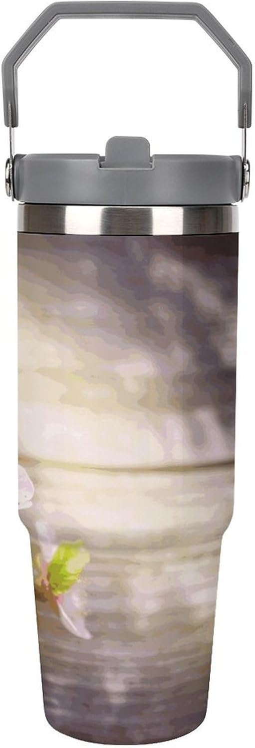 Spring And Flower Water Bottle 30 Oz Fits Car Cup Holder,Insulated Coffee Mug Large Capacity Car Cups,Stainless Steel Double Wall Sport Bottle for Travel Sports Gym