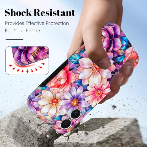 Image of Magnetic for iPhone 17 Case for Women Girl, Colorful Floral | Stylish Flower Pattern Design [Compatible with MagSafe] [Full Camera Protection] 2-Layer Hybrid Shockproof Glossy Phone Case