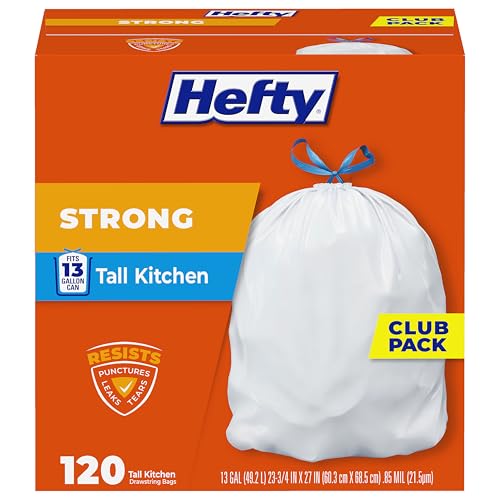 Image of Hefty Strong 13G Tall Kitchen Trash Bags, White, Unscented, 120ct