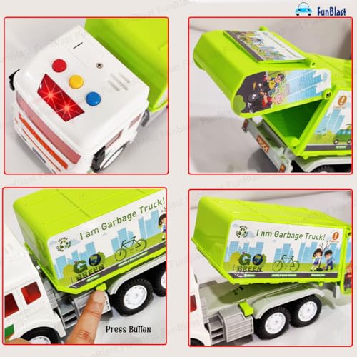 Image of FunBlast Garbage Truck Toys for Kids, Pull Back Vehicles Toy Truck, Unbreakable Plastic Trucks with Light and Sound, Friction Power Toy Trucks 3+ Years Old Boys Girls, & Kids (Multicolor)