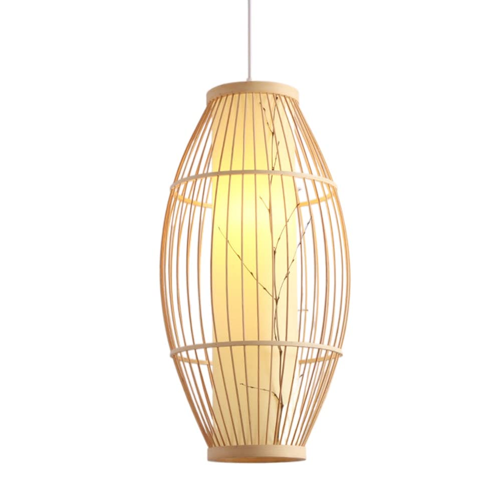 Luminaire suspendu a vis en bambou tamisant pour table a manger