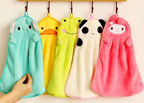 Ning Store Kids Hand Towel, 5Pcs Candy Color Animal Hanging Wipe Towel For Kids, Soft, Absorbent #TOP2
