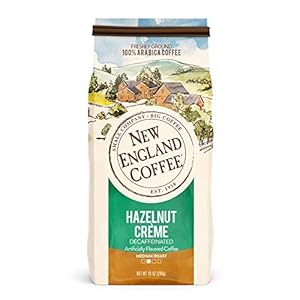 New England Coffee Hazelnut Crème Decaffeinated Medium Roast Ground Coffee, 10oz Bag (Pack of 1)