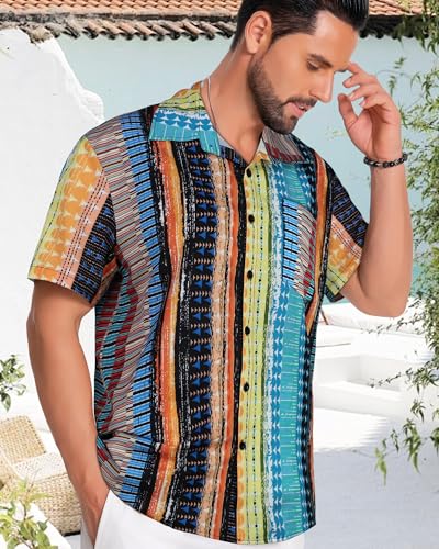 Image of Men Hawaiian Shirt Short Sleeve Summer Beach Button Down Shirts with Pocket
