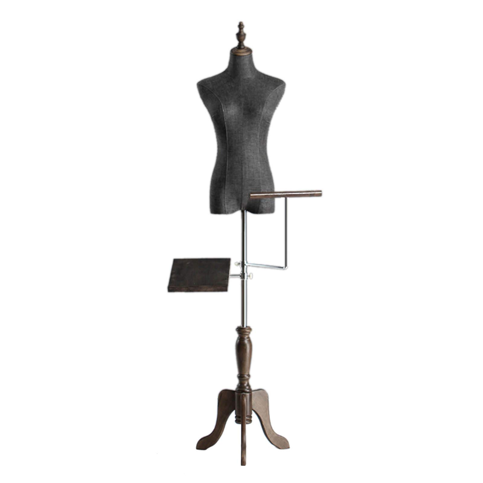 Maniquí de mujer negro con soporte de madera regulable y torso desmontable mediano para ropa