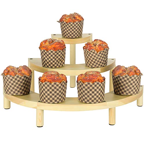 MyGift 3-Tier Semicircle Natural Light Wood Cupcake Display Stand