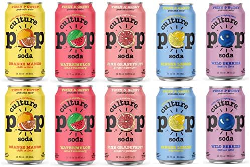 GREAT BRITISH TRADING LIMITED UOOTPC ADVENTURE BOX Culture Pop Sparkling Probiotic Soda 5 Flavor Variety Pack 40 Calories per can, Vegan, Non-GMO | 12 Fl Oz Cans Pack of 10
