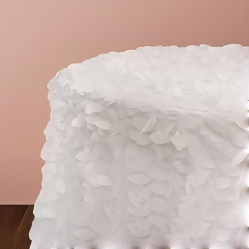 Miniatura 4 de Mantel redondo de tafetán - 120 pulgadas | Blanco | Pétalos de hoja | 1 unidad