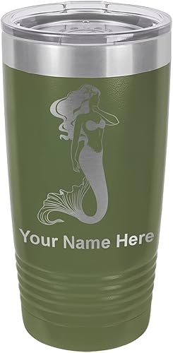 Miniatura 7 de LaserGram Vaso aislado al vacío de 20 onzas, sirena, grabado personalizado incluido (coral)