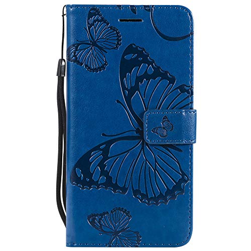 Isadenser Compatible With Samsung Galaxy S6 Edge Plus Case Butterfly Embossing [Kickstand Flip] [Card Slot] [Magnetic Clasp] Flip Phone Case For Samsung Galaxy S6 Edge Plus Blue Butterfly Kt #TOP1