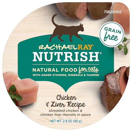 Rachael Ray Nutrish Natural Wet Cat Food, Paw Licken' Chicken & Liver Recipe, 2.8 Ounce Cup (Pack of 24), Grain Free, Model Number: 071190007032