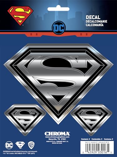 Chroma Graphics 3016 Classic Emblemz 3 Piece Superman Decal, Regular, Blue, Chrome, Red