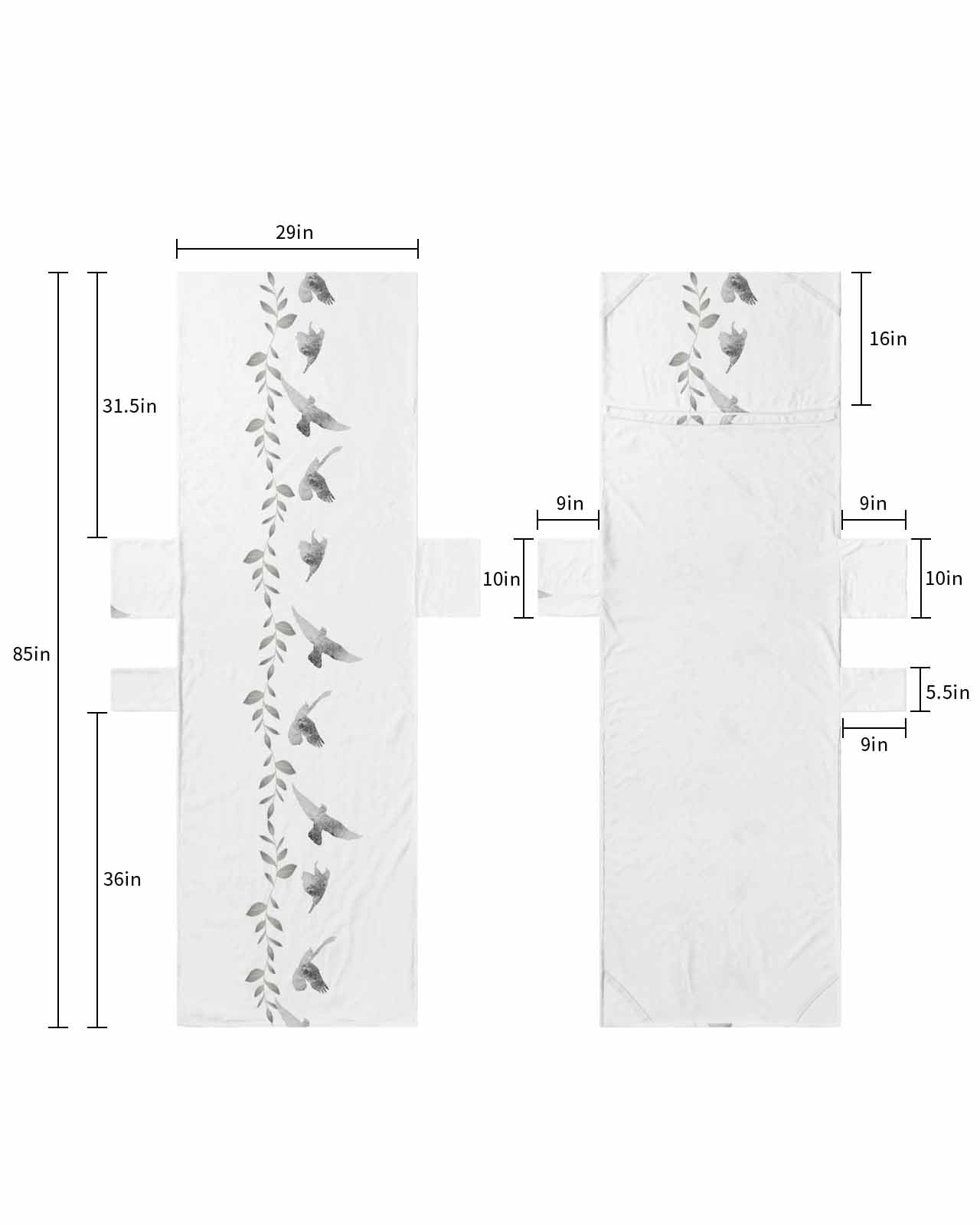 Grey Birds Beach Lounge Chair Towel Cover, Soft Chaise Lounge Towel with Side Pockets Patio Pool Chairs Cover for Beach/Pool Sunbathing 29x85 Watercolor Gray Botanical Spring Summer