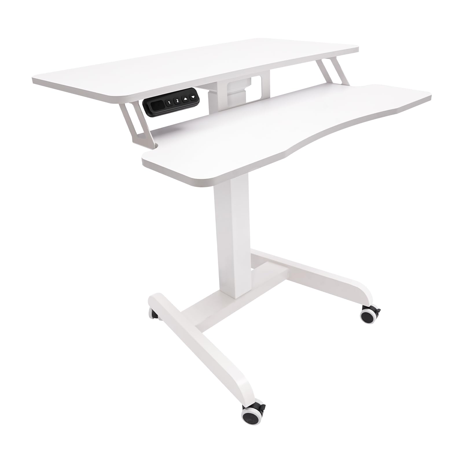 Scrivania elettrica a 2 Livelli con Altezza di rotolamento Regolabile, scrivania Mobile in Piedi, postazione di Lavoro Sit-Stand per Home Office, Bianca
