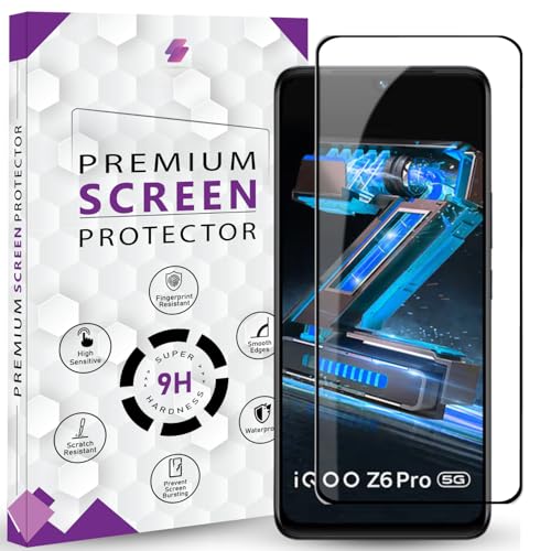 Image of Premium Tempered Glass Screen Protector Guard For iQOO Z6 Pro / Z6 44W (6.44 Inch, Pack of 1) | Edge to Edge Coverage With Easy to installation kit & Guide