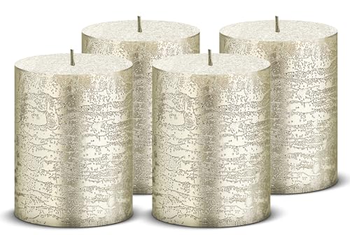 Brandsseller Stumpenkerzen Glitter Rustic 4er Set Höhe 10 cm Ø 7 cm...