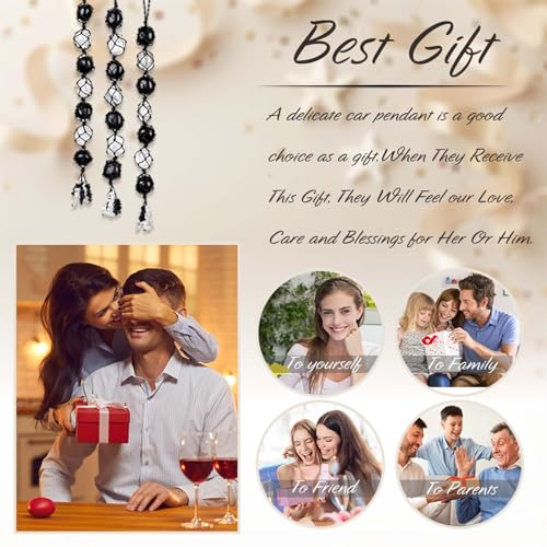 Image of Runyangshi Hanging Car Charm Clearn Crystal Black Obsidian Healing Crystal and Stones Natural Crystals Car Hanging Omament with Chips Stones Accessories Rearview Mirror Decorations