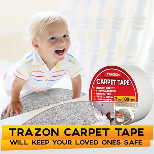 Image of Carpet Tape Double Sided - Rug Tape Grippers for Hardwood Floors and Area Rugs - Carpet Binding Tape Strong Adhesive and Removable, Heavy Duty Stickers Grip Tape, Residue Free (2 Inch / 100 Yards)