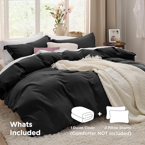 Image of Bedsure Black California King Duvet Cover - Prewashed Cotton-Like Polyester Extra Soft Bedding Set, Includes 1 Cal King Duvet Cover 104x98 Inches with Zipper Closure & 2 Pillow Shams, No Comforter
