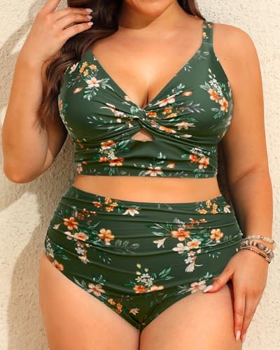 Image of Daci Plus Size Two Piece Swimsuits - Women High Waisted Bikini Tummy Control Bathing Suits Knot Twist Swimwear 2025