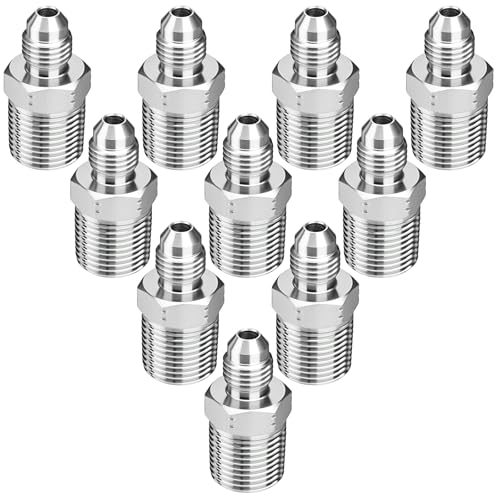 Image of 10 Pack Hydraulic Hose Adapter Fittings: 1 /4 inch JIC 37 Male x 3 /8 inch NPT Male, Straight Tube Connectors with Protection Cover