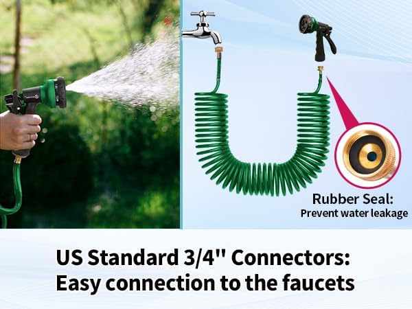 Miniatura 5 de AUTOMAN Manguera de jardín de bobina de 25 pies, manguera de agua rizada de EVA con conectores de latón, manguera de agua de jardín de retroceso,