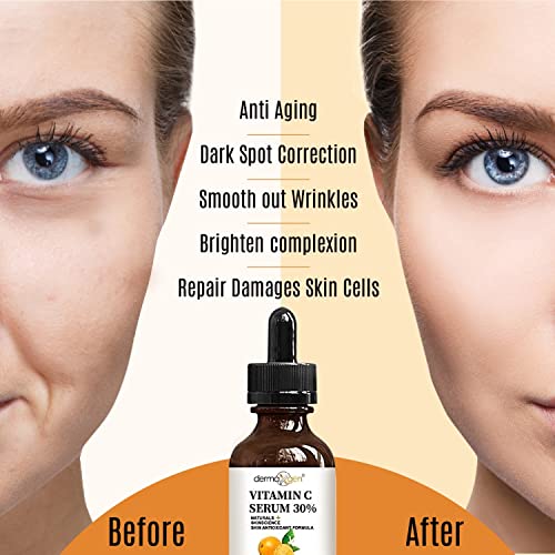 Dermaxgen 30% Vitamin C Serum For Face, Hyaluronic Acid + Vitamin (B3 + E) + Jojoba + Aloe Vera- Natural & Organic Anti Wrinkle & Skin Rejuvenator Moisturizer Vitamin C For All Skin - Anti Aging Serum (1 Fl Oz) #TOP4