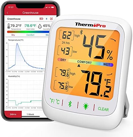 ThermoPro TP359 Bluetooth Hygrometer Thermometer, 260FT Wireless Remote Temperature and Humidity Monitor, with Large Backlit LCD, Indoor Room Thermometer and Humidity Gauge, Max Min Records