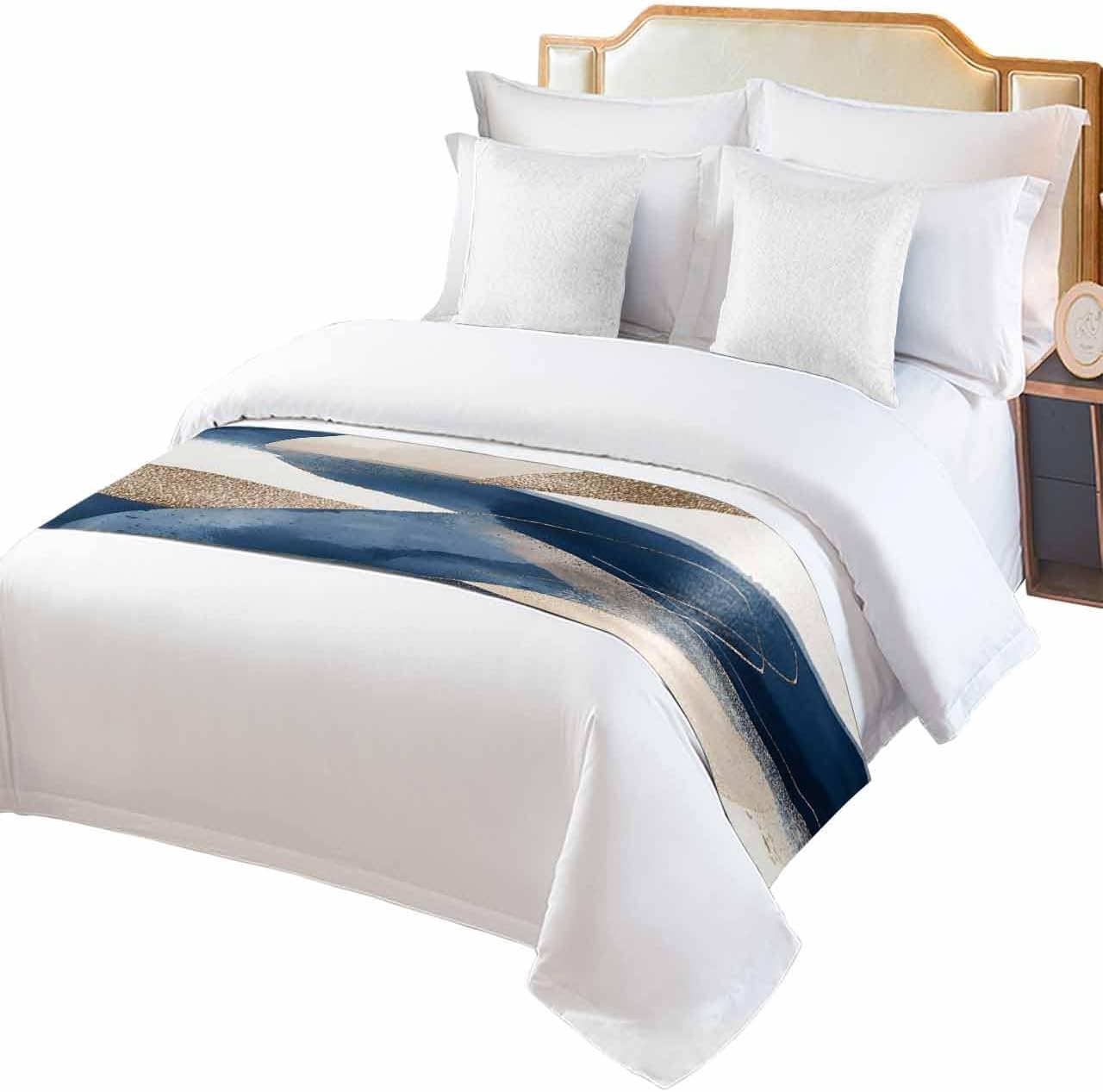 Minimalist Blue Khaki Color Block Bed Runners for Bedroom Hotel,Decorative Bedding Scarf Abstract Geometric Stripe Bed End Blanket Bedding Runner Scarves for Queen Size Bed,94x20in