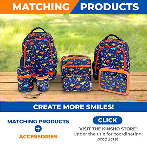 Dinosaur Backpack With Lunch Box For Boys, Cute 15” Boy Backpacks And Integrated Lunch Bag With Water Bottle Pocket Holder, Insulated Padded Travel Bags Boxes For Elementary School Kids, Blue Dinosaur #TOP5
