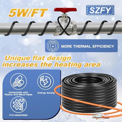 3FT~200FT Heat Tape for Water Pipes, -40°F Deicing Cable,Pipe Heat Cables for Roof,Gutter,Farm,Freeze Protetion Heating Wires, Heated Water Hose,Plumbing Fixtures,120V 5W/FT (15FT)