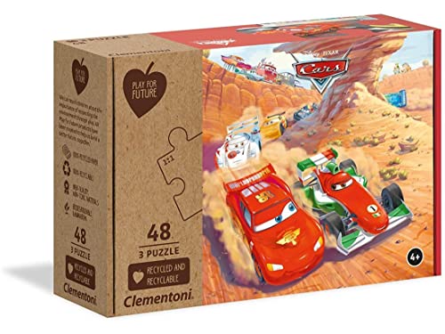 Clementoni - 3 Rompecabezas 48 Piezas, Cars, Materiales reciclados (25254.1)