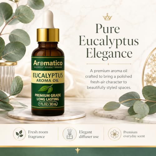 Image of AROMATICO Eucalyptus Diffuser Oil with Natural Aroma for Humidifiers, Homes, Offices & Showrooms, Candle and Soap Making | Fragrance for Aromatherapy | Essential Oil for Diffuser and Aromatherapy - 30 ml