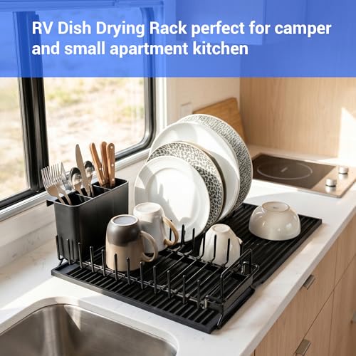 WZGUSXN Expandable & Collapsible Dish Drying Rack for Over The Sink and in Sink, Stainless Steel with Silicone Drip Tray, Space Saving Adjustable Dish Rack for Small Kitchen, Apartment & RV — view 6