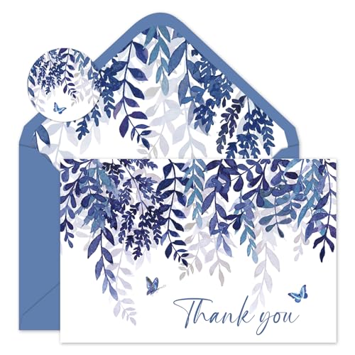 Cartes de remerciement bleues chinoiserie pour table de mariage et baptême