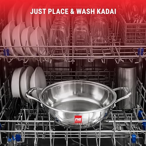 Image of PNB Kitchenmate Triply Stainless Steel kadai - 4 Liter | Heavy triply Stainless Steel kadai with Glass lid | Induction Base cookware for Indian Cooking | Durable Kitchen cookware | 5 Year Warranty