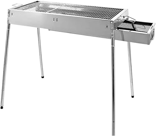 GEEKLLS Parrillas de carbón grandes de acero inoxidable con cajón de barbacoa, parrilla portátil de carbón para barbacoa, altura ajustable,
