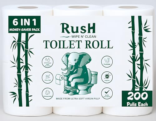 Image of Rush Premium Toilet Tissue Roll Paper (6 Pcs, 200 Pulls)