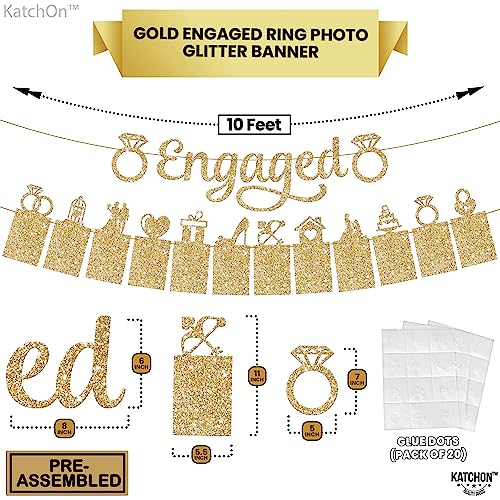 Image of Pre-Strung Glitter Photo Engaged Banner - 2 String, 10 Feet | Glitter Ring Engagement Photo Banner for Bachelorette Party Decorations | Engagement Party Decorations | She Said Yes Decoration, KatchOn
