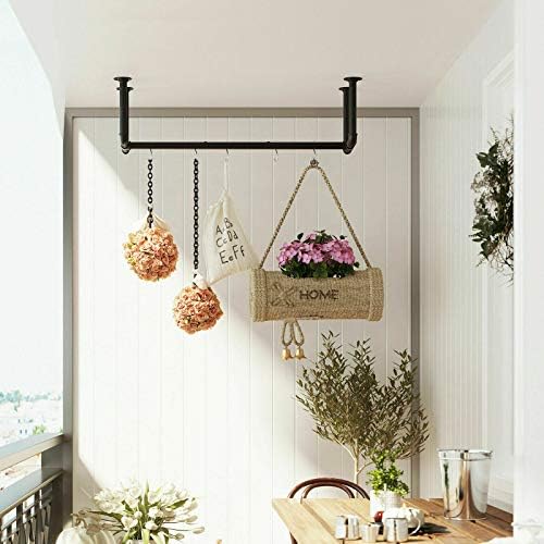 iropro 105cm Industrial Pipe Clothing Rack, Wall mounted Clothes Rail Hanging Display Metal Garment, Rustic Detachable Wall racks, Four Base Heavy Duty Clothes Rail