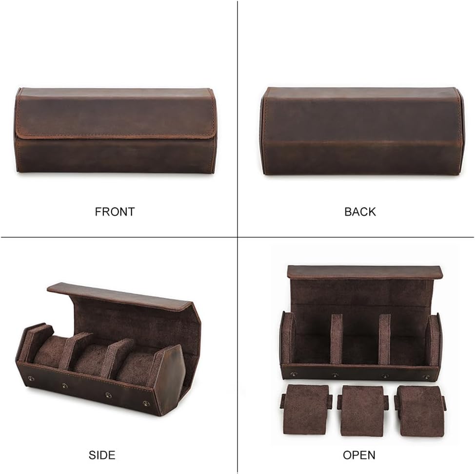 CONTACTS Watch Travel Case Leather Watch Box 3 Slot Hexagon Watches Roll for Men Watch Storage Organizer Watch Holder (for 3 Pcs Watch)