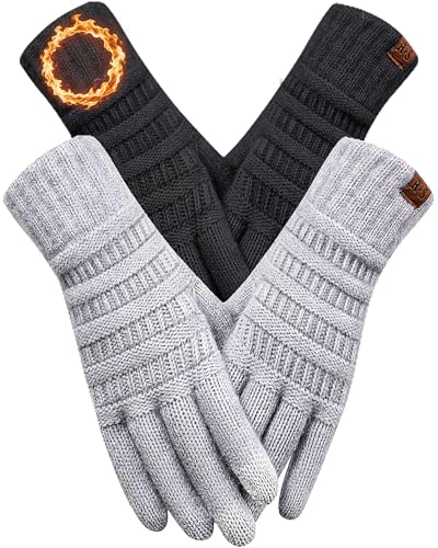 Image of REACH STAR 2 Pairs Winter Gloves for Women, Touch Screen Warm Knit Thermal Gloves for Cold Weather for Hiking Driving Running Christmas Gifts Stocking Stuffers