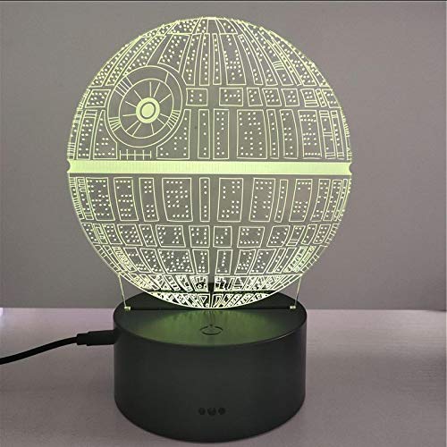 Luce notturna USB 3D presentazione creativa illuminazione colorata Death Star Black Warrior compleanno e vacanze forniscono ai bambini lampada da comodino, tocco colorato + telecomando