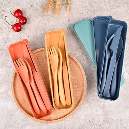 Reusable-Wheat-Straw-Cutlery-with-Case-Portable-Dark-Utensils-Set-for-Adults-Tableware-Camping-Cutlery-Set-for-4-People-Travel-Utensils-Set-for-Kitchens-Dishwasher-Safe