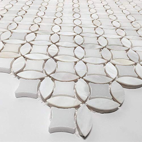 Thassos With Mother Of Pearl Flower Tiles On Mosaic Sheet For Kitchen Backsplashes, Bathroom Walls, Floor Tile, Spas, Pools (1) #TOP1