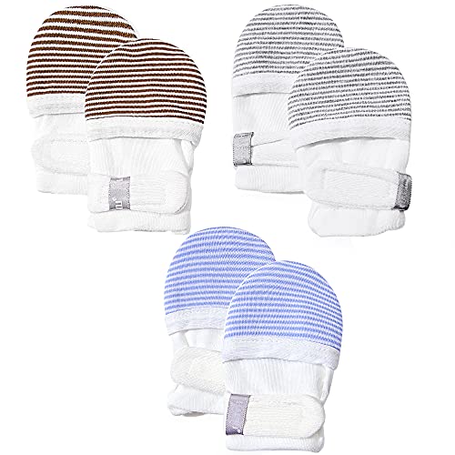 Image of HAPIU Baby No Scratch Mittens Stay On, 100% Cotton Breathable, Adjustable Infant Gloves for Boys Girls, Newborn - 12 M