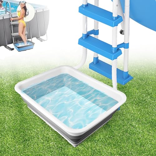 ESEHGS Pool Foot Bath Tray for Swimming Pool Non- Slip Collapsible Foot Bath for Pool Portable Foot Tub for Pool for Above Ground Pool Accessories Rinse Feet Keep Pool Clean (Grey + White)