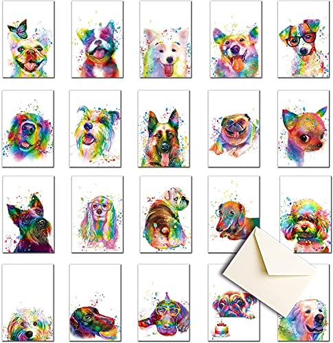 Greeting Cards, Dog Thank You Cards With Envelopes & Stickers-Watercolor Painted Dogs Thank You cards Bulk Note Cards Stationery Box Set For All Occasions Birthday Thank You Wedding. Rainbow dog